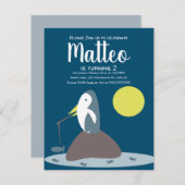 Modern Penguin Vist Nautical Ocean Birthday Kaart (Voorkant / Achterkant)