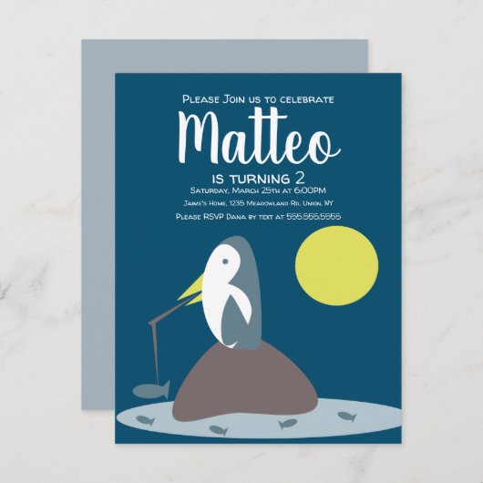 Modern Penguin Vist Nautical Ocean Birthday Kaart (Voorkant / Achterkant)