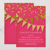 Modern Pennant Banner w Glitter Falling Confetti Kaart (Voorkant / Achterkant)