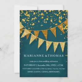 Modern Pennant Banner w Glitter Falling Confetti Kaart
