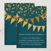 Modern Pennant Banner w Glitter Falling Confetti Kaart (Voorkant / Achterkant)