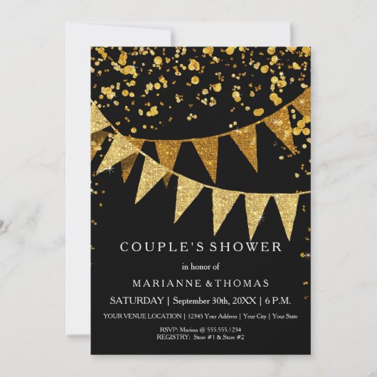 Modern Pennant Banner w Glitter Falling Confetti Kaart (Voorkant)