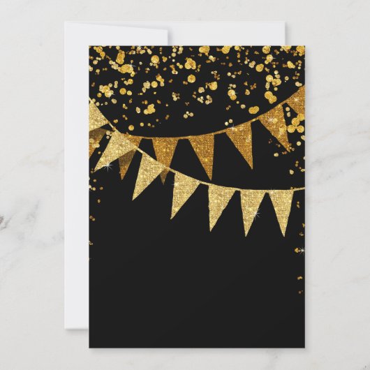 Modern Pennant Banner w Glitter Falling Confetti Kaart (Achterkant)