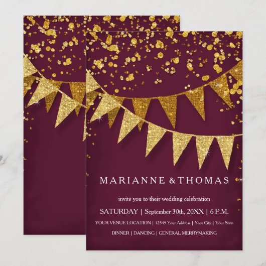 Modern Pennant Banner w Glitter Falling Confetti Kaart (Voorkant / Achterkant)