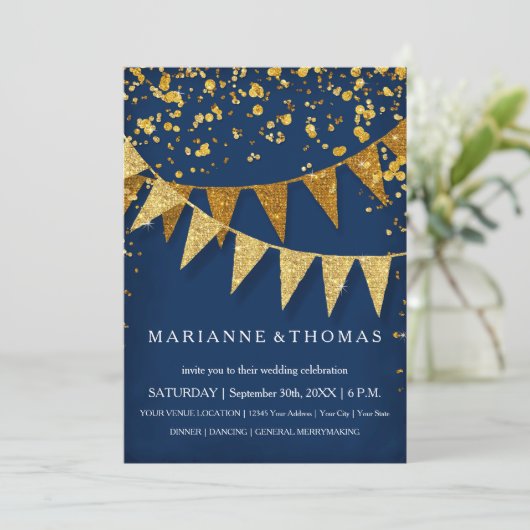 Modern Pennant Banner w Glitter Falling Confetti Kaart (Staand voorkant)