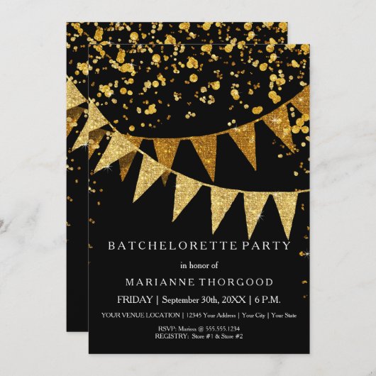 Modern Pennant Banner w Glitter Falling Confetti Kaart (Voorkant / Achterkant)