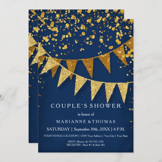 Modern Pennant Banner w Glitter Falling Confetti Kaart (Voorkant / Achterkant)