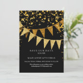 Modern Pennant Banner w Glitter Falling Confetti Save The Date (Staand voorkant)