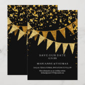 Modern Pennant Banner w Glitter Falling Confetti Save The Date (Voorkant / Achterkant)
