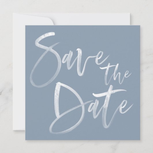 Modern penseel kalligrafiescript Stusty Blue Weddi Save The Date (Voorkant)