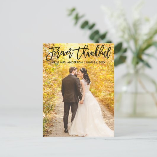 Modern Penseel Schrift Altijd Dankbaar Trouwfoto Briefkaart (Staand voorkant)