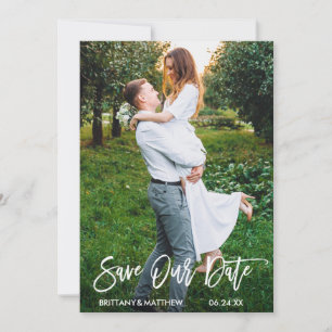 Modern Penseel Schrift Bewaar Onze Datum Foto Kaar Save The Date
