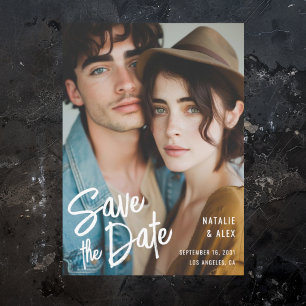 Modern Penseel Schrift Foto Bruiloft  Save The Date