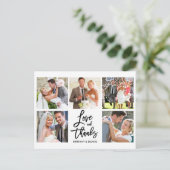 Modern Penseel Schrift Love Thanks 5 Foto Huwelijk Briefkaart (Staand voorkant)