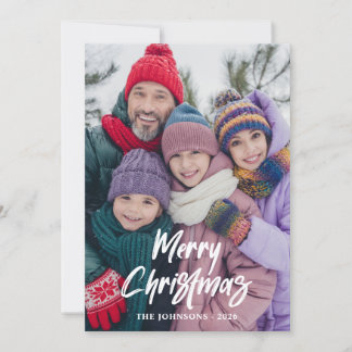 Modern Penseel Schrift Merry Christmas Blauw Feestdagenkaart