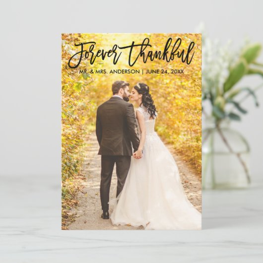 Modern Penseel Schrift Voor Altijd Dankbaar Trouwf Bedankkaart (Staand voorkant)