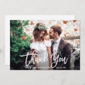 Modern penseel-script bruiloft foto Wht Bedankkaart (Voorkant / Achterkant)