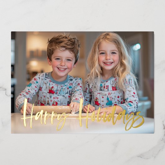 Modern Penseel Script Rood Aangepaste Foto Kerstmi Folie Feestdagenkaart (Voorkant)