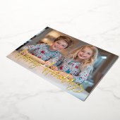 Modern Penseel Script Rood Aangepaste Foto Kerstmi Folie Feestdagenkaart (Gedraaid)