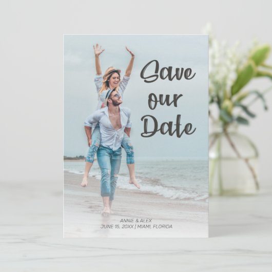 Modern penseelscript 2 Photo Wedding Save Date Save The Date (Staand voorkant)