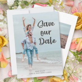 Modern penseelscript 2 Photo Wedding Save Date Save The Date
