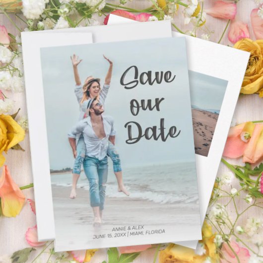Modern penseelscript 2 Photo Wedding Save Date Save The Date