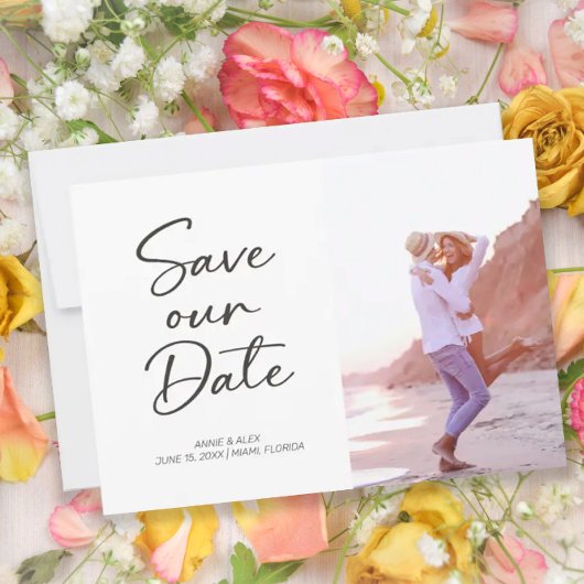 Modern penseelscript 2 Photo Wedding Save The Date