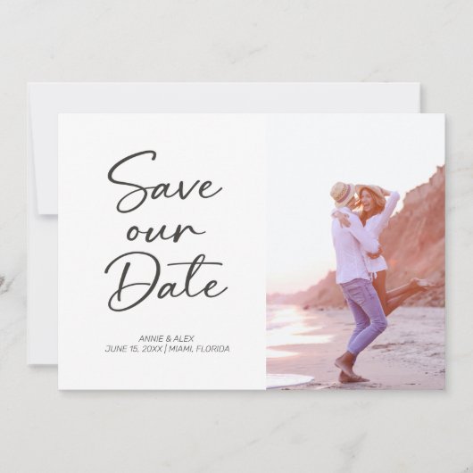 Modern penseelscript 2 Photo Wedding Save The Date (Voorkant)