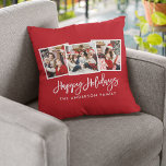 Modern penseelscript 3 Foto Feestdagen Red Kussen<br><div class="desc">Modern penseelscript 3 Foto Prettige feestdagen Red Pillow</div>