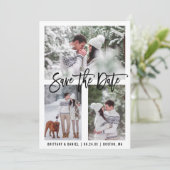 Modern penseelscript 3 Foto Opslaan Datum Kaart (Staand voorkant)