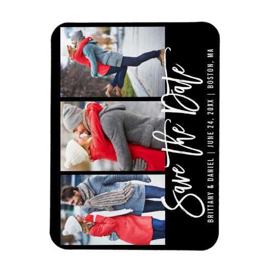 Modern penseelscript 3 Foto slaat Date Blk op Magneet (Verticaal)
