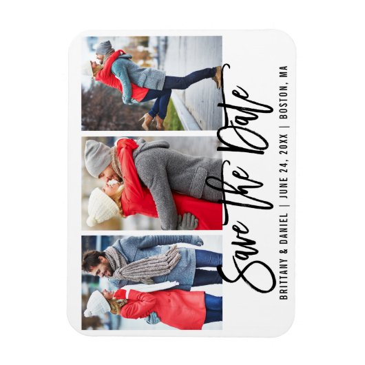 Modern penseelscript 3 Foto slaat de datum die u g Magneet (Verticaal)