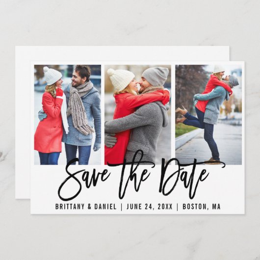 Modern penseelscript 3 Foto slaat de datum op waar Kaart (Voorkant / Achterkant)