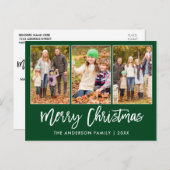 Modern penseelscript 3 Fotokerstgroen Briefkaart (Voorkant / Achterkant)