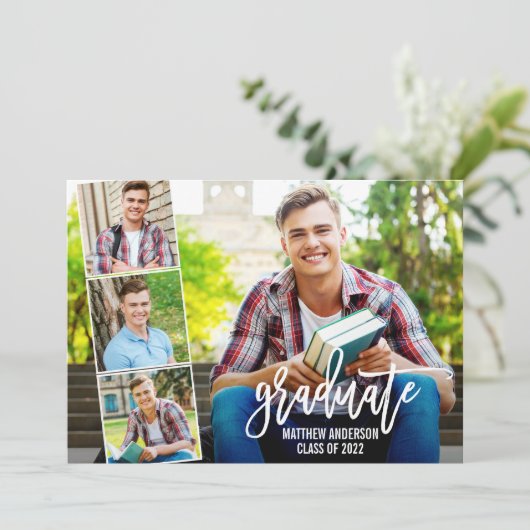 Modern penseelscript 4 Foto Afstuderen Aankondiging (Staand voorkant)