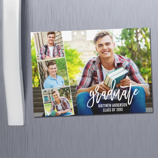 Modern penseelscript 4 Foto Afstuderen Magnet Kaar