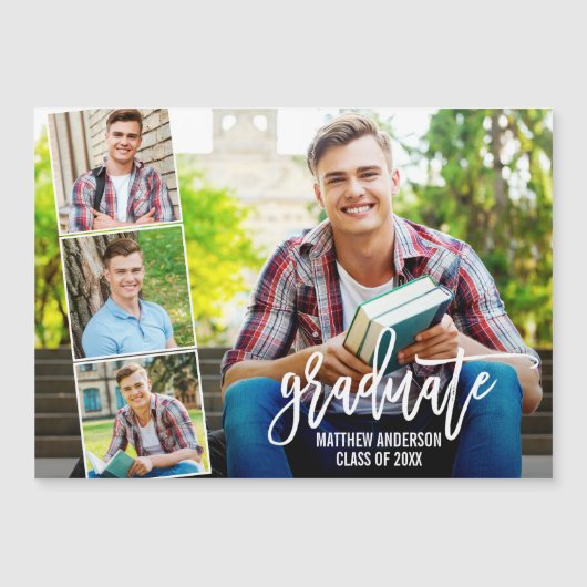 Modern penseelscript 4 Foto Afstuderen Magnet Kaar (Voorkant)