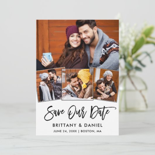 Modern penseelscript 4 Foto opslaan Kaart Datum (Staand voorkant)