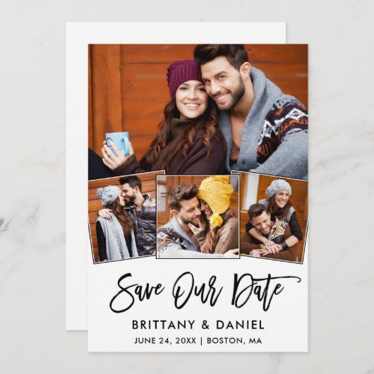 Modern penseelscript 4 Foto opslaan Kaart Datum (Voorkant / Achterkant)