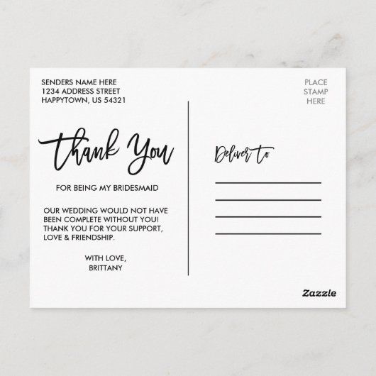 Modern penseelscript 4 Fotobriefvormig Dank u Briefkaart (Achterkant)