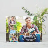 Modern penseelscript 4 Fotocollage Afstuderen Aankondiging (Staand voorkant)