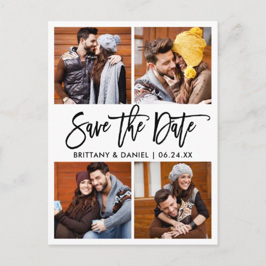 Modern penseelscript 4 Fotocollage bewaart de datu Briefkaart (Voorkant)