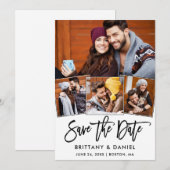 Modern penseelscript 4 Fotocollage Couple Save The Date (Voorkant / Achterkant)