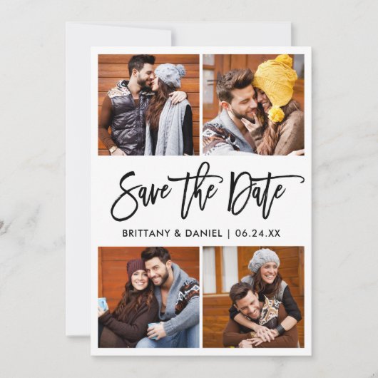 Modern penseelscript 4 Fotocollage Save The Date (Voorkant)