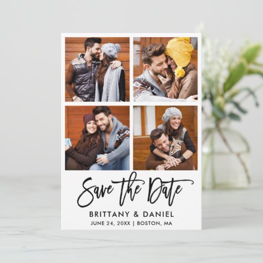 Modern penseelscript 4 Fotokoppeling Save The Date (Staand voorkant)