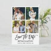 Modern penseelscript 4 Foto's Save The Date (Staand voorkant)