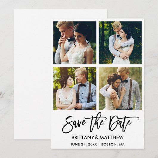 Modern penseelscript 4 Foto's Save The Date (Voorkant / Achterkant)