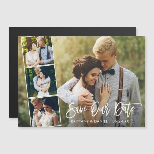 Modern penseelscript 4 Magnetisch Foto opslaan Dat (Voorkant / Achterkant)