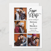 Modern penseelscript 4 Verloving Fotopaar Save The Date (Voorkant / Achterkant)