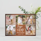 Modern penseelscript 5 Foto Rustic Wood Save The Date (Staand voorkant)